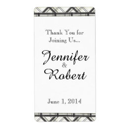 白黒のプレイドの結婚ワインラベル ラベル