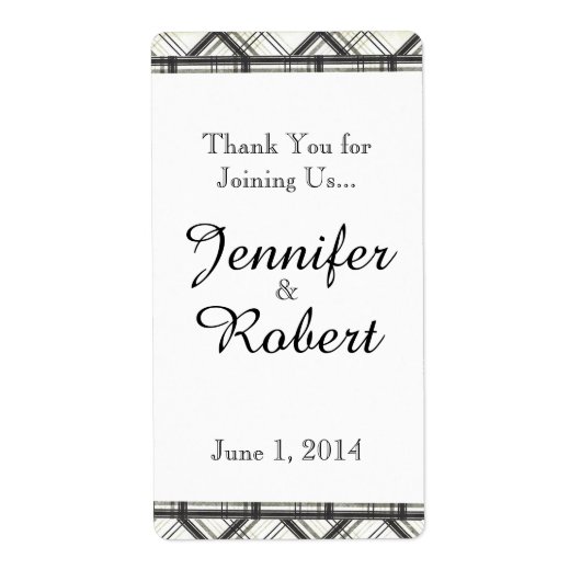 白黒のプレイドの結婚ワインラベル ラベル (正面)