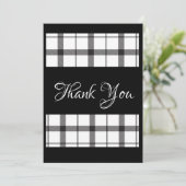 白黒のプレイドエレガントスクリプ結婚ト サンキューカード (スタンド正面)