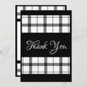 白黒のプレイドエレガントスクリプ結婚ト サンキューカード (正面/裏面)