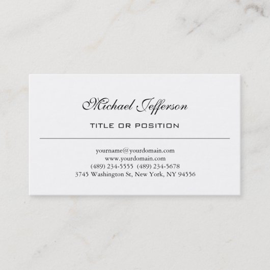 白黒のプレインシンプルスクリプト名刺 名刺 (正面)