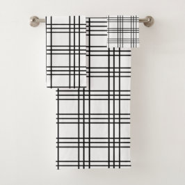 白黒のプレミニマルイモダンドタータンチェック バスタオルセット