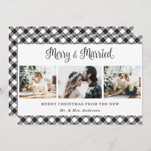 白黒のプレメリーイドと結婚したクリスマスカード シーズンカード (正面/裏面)