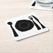 白黒のプレートと器具 スクエアペーパーコースター (アングル)