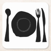 白黒のプレートと器具 スクエアペーパーコースター (正面)