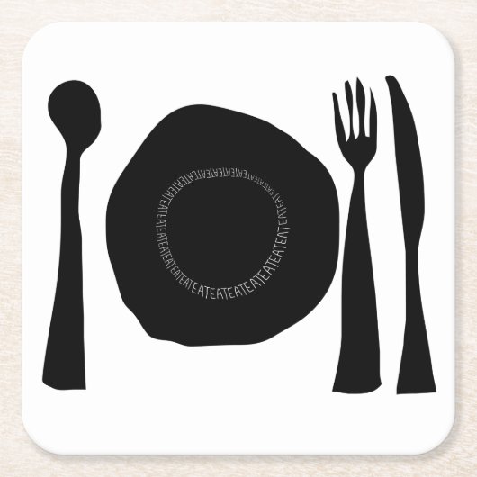 白黒のプレートと器具 スクエアペーパーコースター (正面)