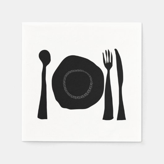 白黒のプレートと器具 スタンダードカクテルナプキン (正面)