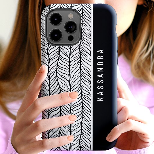 白黒のヘリンボーンのパーソナライズされた名前 Case-Mate iPhoneケース