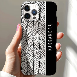 白黒のヘリンボーンのパーソナライズされた名前 iPhone 15ケース