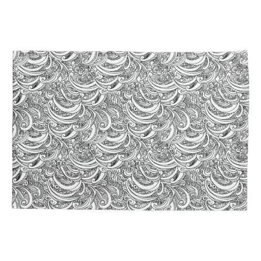 白黒のペイズリーが入った芸術枕 枕カバー (裏面-左)
