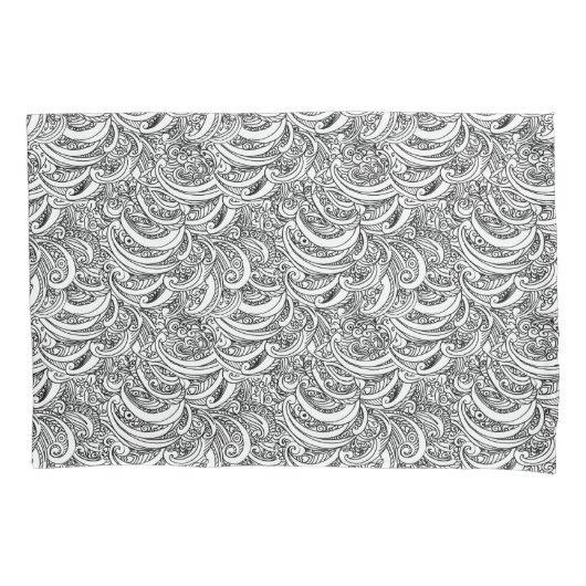 白黒のペイズリーが入った芸術枕 枕カバー (正面左)