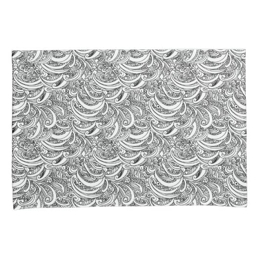 白黒のペイズリーが入った芸術枕 枕カバー (正面右)