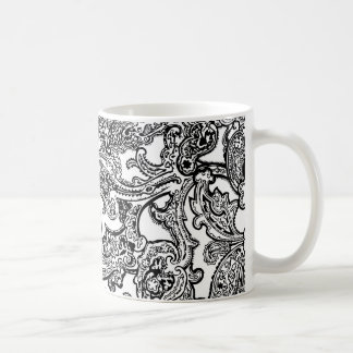 白黒のペイズリーのマグ コーヒーマグカップ