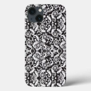 白黒のペイズリー iPhone 13ケース