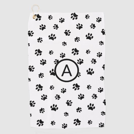 白黒のペイ印刷モノグラム ゴルフタオル (正面)