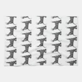 白黒のボクサー犬のかわいい柄 キッチンタオル (横)