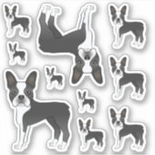 白黒のボストンテリアのイラスト シール (正面)