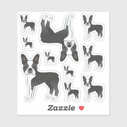 白黒のボストンテリアのイラスト シール (シート)