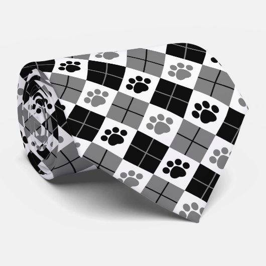 白黒のポーアーガイルト印刷パターン ネクタイ (ロール)