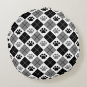 白黒のポーアーガイルト印刷パターン ラウンドクッション (裏面)