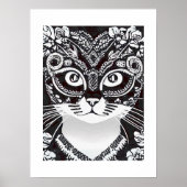 白黒のマルディグラスマスクの猫 ポスター (正面)