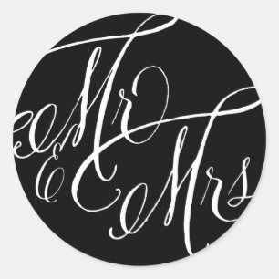 白黒のミスターとMrsエレガント Script結婚の ラウンドシール