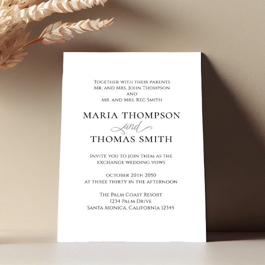 白黒のミニマシンプルリエレガントスト 招待状