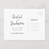 白黒のミニマリストのスクリプトで日付を保存 案内ポストカード (裏面)