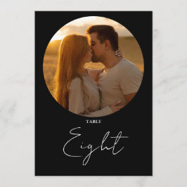 白黒のミニマリストのスクリプトテーブル番号 招待状