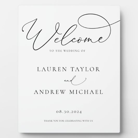 白黒のミニマリストよ結婚うこそ フォトプラーク (正面)