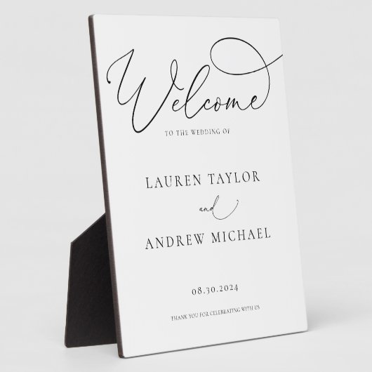 白黒のミニマリストよ結婚うこそ フォトプラーク (側面)