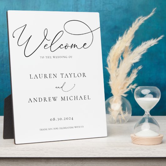 白黒のミニマリストよ結婚うこそ フォトプラーク (側面)