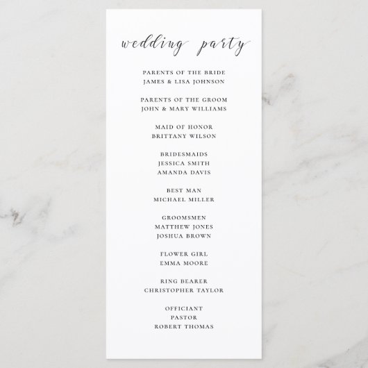 白黒のミニマルシンプルラリスト結婚スクリプト プログラム (裏面)