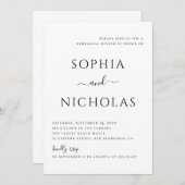 白黒のミニマルシンプルリハーサルディナー 招待状 (正面/裏面)