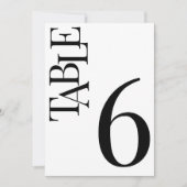 白黒のミニマル結婚リストのテーブル番号 招待状 (正面)