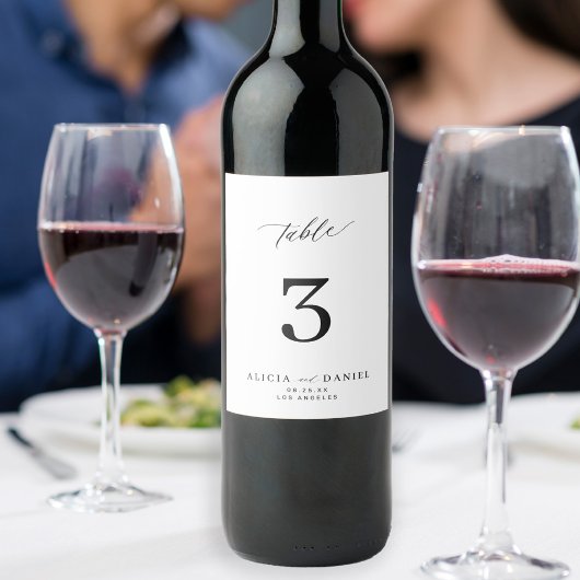 白黒のミニマル結婚リストの表番号 ワインラベル