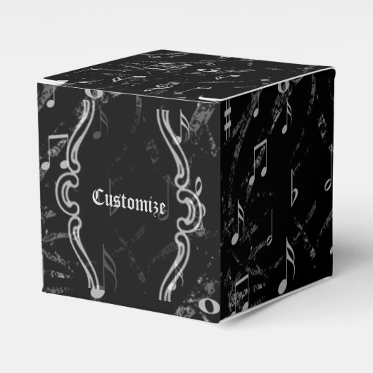 白黒のミュージックノートPattern Cube Favor Box フェイバーボックス (正面サイド)