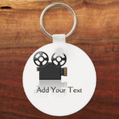 白黒のムービーカメラと白の金ゴールド キーホルダー (正面)