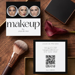 白黒のメイクアップアーティストQRコードソーシャルカード 3枚の写真 スクエア名刺