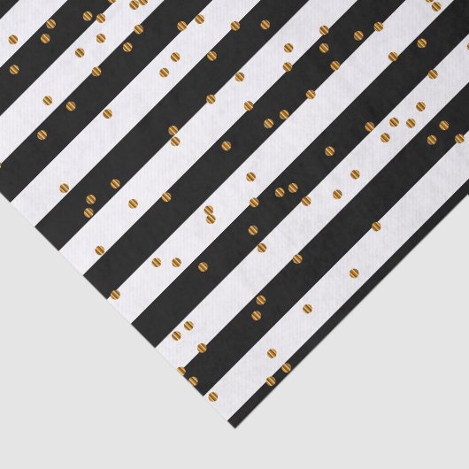 白黒のメタリックストライプ金ゴールド紙吹雪付き 薄葉紙 (詳細)