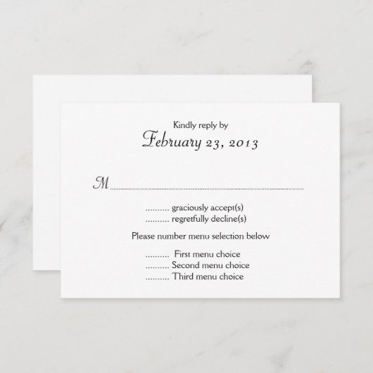 白黒のメニューリスト結婚の返信カード 出欠カード (正面/裏面)
