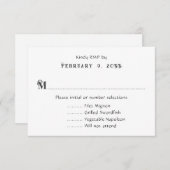 白黒のメニュ結婚ー返信カード 出欠カード (正面/裏面)