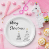 白黒のメリーエレガントクリスマスの木 ペーパープレート (パーティー)