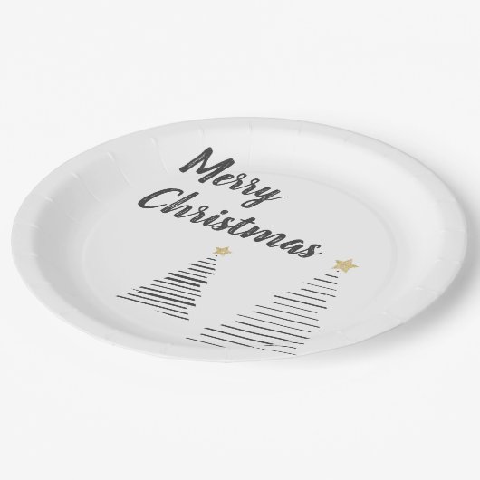 白黒のメリーエレガントクリスマスの木 ペーパープレート (アングル)
