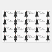 白黒のメリークリスマスツリーのラッピング紙 ラッピングペーパーシート (正面2)