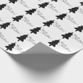 白黒のメリークリスマスツリーのラッピング紙 ラッピングペーパー (角)