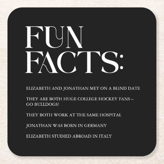 白黒のモダンおもしろい結婚事実 スクエアペーパーコースター (正面)