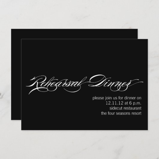 白黒のモダンなリハーサルの夕食の招待状 招待状 (正面/裏面)