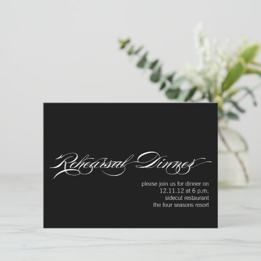 白黒のモダンなリハーサルの夕食の招待状 招待状 (スタンド正面)