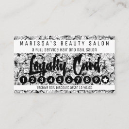 白黒のモダンな手描きの花のロイヤリティ ロイヤリティカード